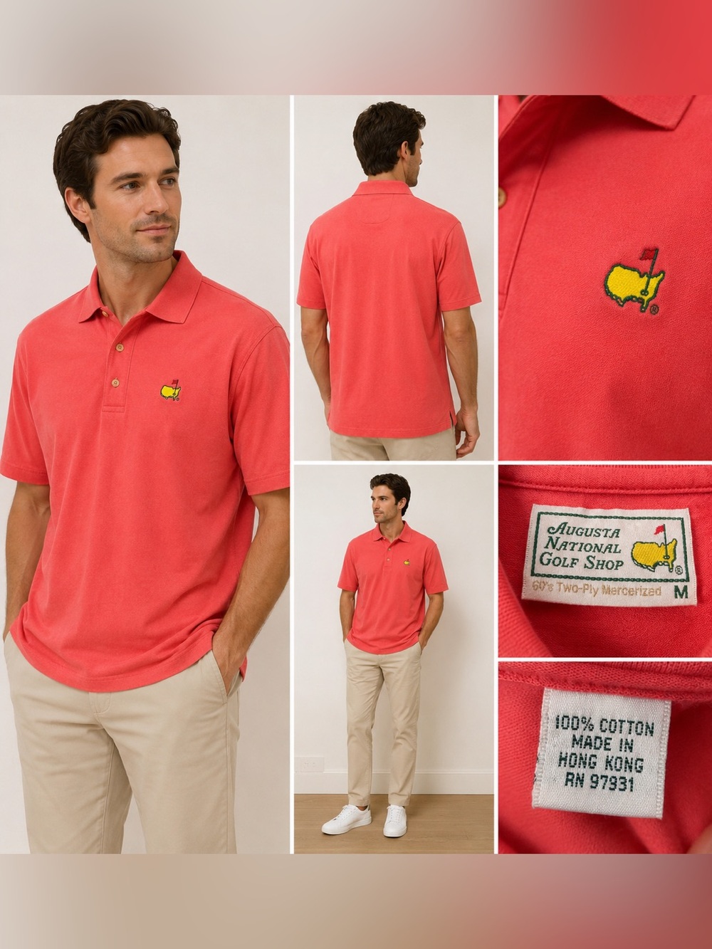 Augusta National Golf Shop Masters Polo Shirt Men's Medium Coral Pink Cotton